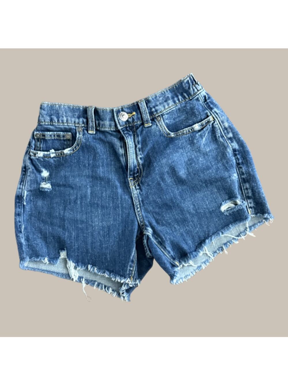 Aerie Distressed Denim Elastic Waist Raw Hem Shorts